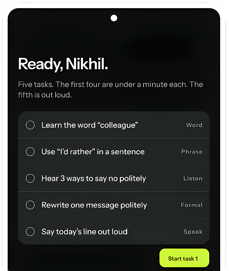 Echo daily practice task list on a phone